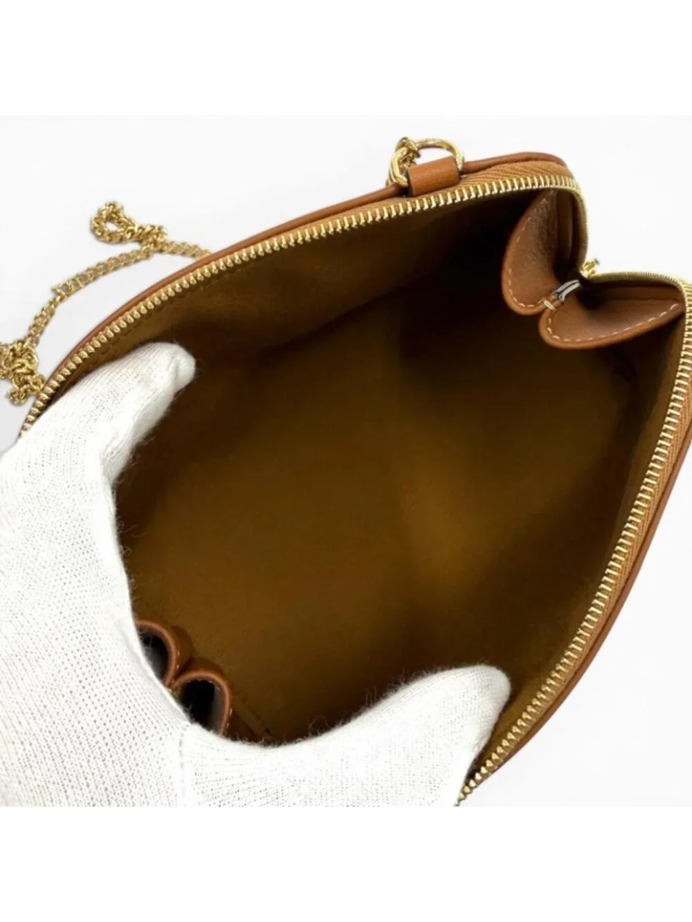 Celine Triomphe Canvas Logo Chain Clutch Shoulder Bag Off White Brown